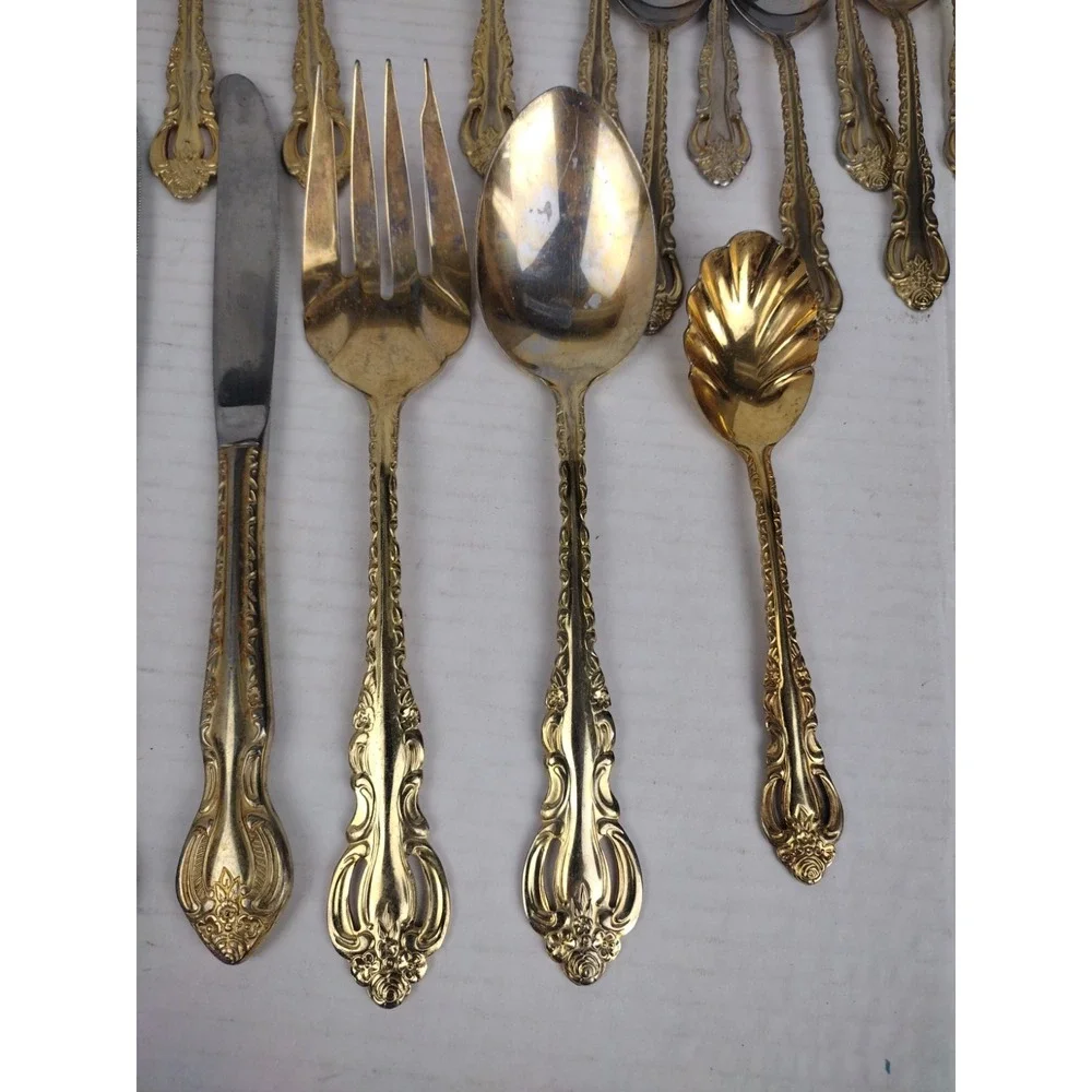 Vintage 24 PC Gold Tone Ornate COOK'S ESSENTIALS 18/10 STAINLESS FLATWARE